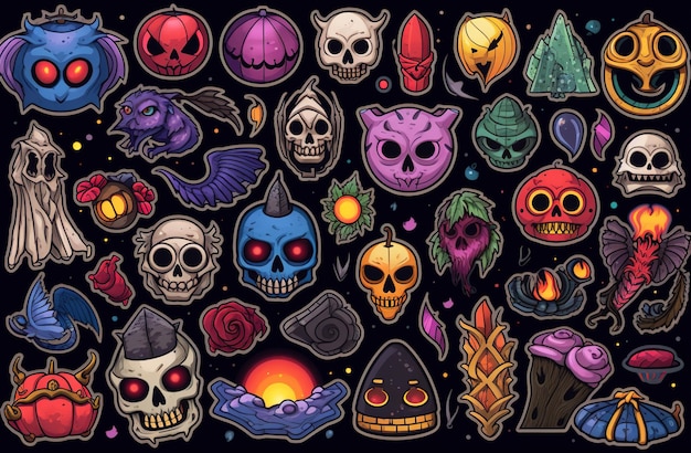 Scary themed vector stickers Multiple items