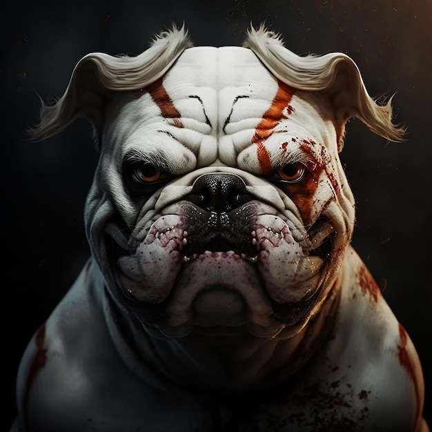 A scary white English bulldog in muscles