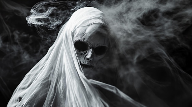 Photo scary white ghost isolated on black background