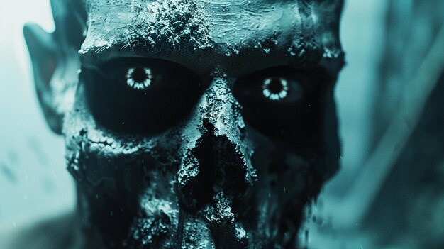 Photo scary zombie skull with blue sky background