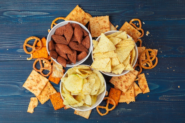 Scattered beer snacks assortment