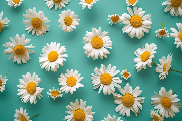 Scattered Daisies on a Teal Background