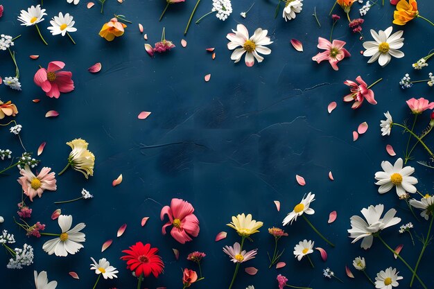 Photo scattered floral array on dark background