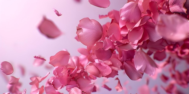 Scattered pink rose petals on a soft solid background Ai Generated