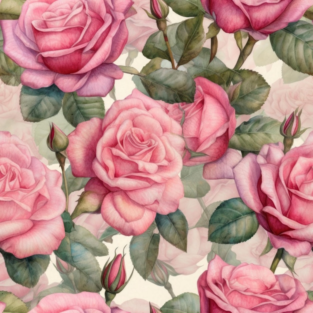 Scattered Pink Roses on Pastel Watercolor Background Perfect for Romantic Greeting Cards Generative AI