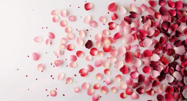 Photo scattered rose petals on a white surface