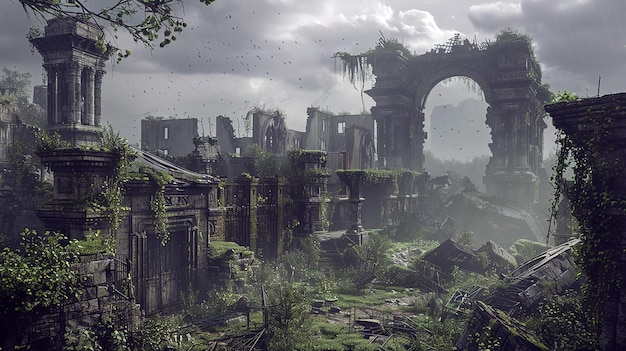 Scavengers in postapocalyptic world with overgrown ruins AR 169 V 60