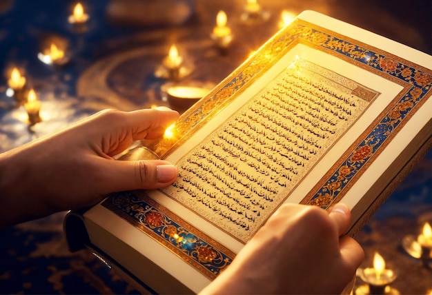 Photo scene 3 the quran prompt illustrate the quran the holy book of islam radiating divine light show