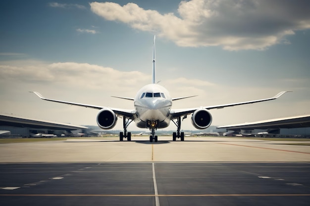 A scene of an airplane landing on a runway