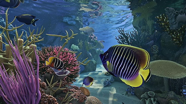 scene of an angelfish gliding