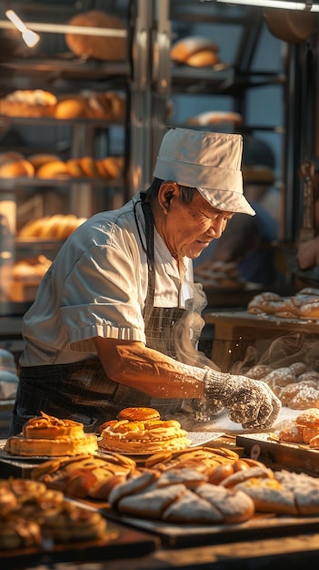 Scene of Bakery Owner Happily Packaging Orders