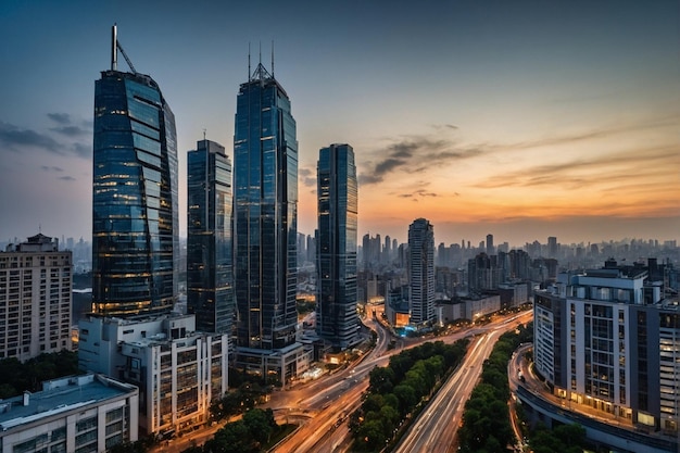 Scene of beautiful cityscape with high buildings