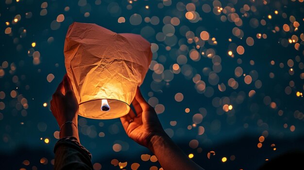 A scene of a couples hands holding a heartshaped lantern against a dark sky hd hands holding lan