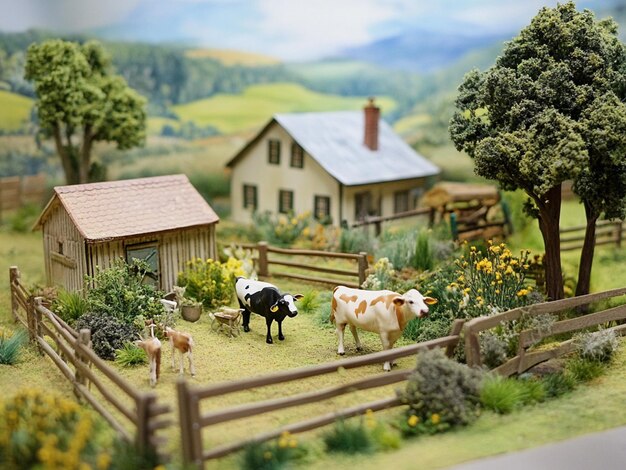 scene diorama farm cow