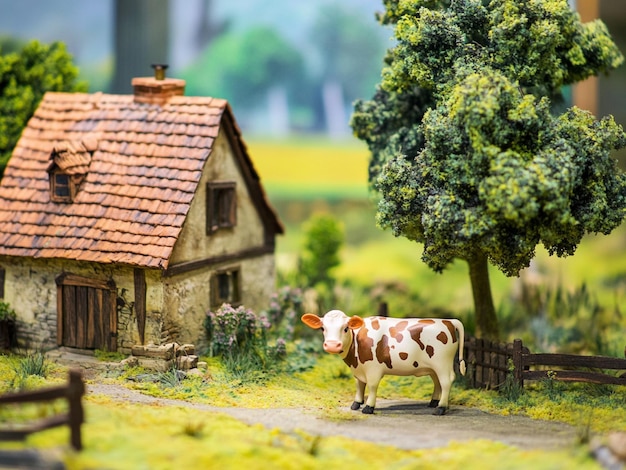 Photo scene diorama farm cow