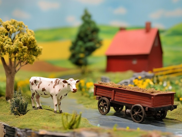 scene diorama farm cow