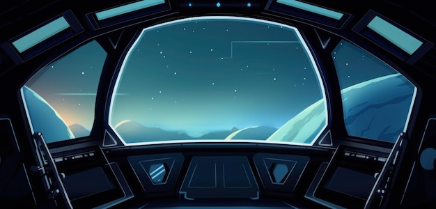 A scene from a spaceship with a view of the planet.