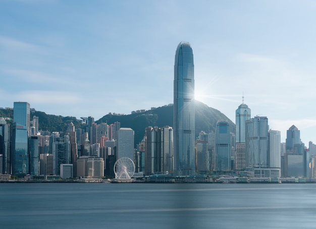 Scene of Hong Kong Cityscape river side in the afternoon with smooth cloud