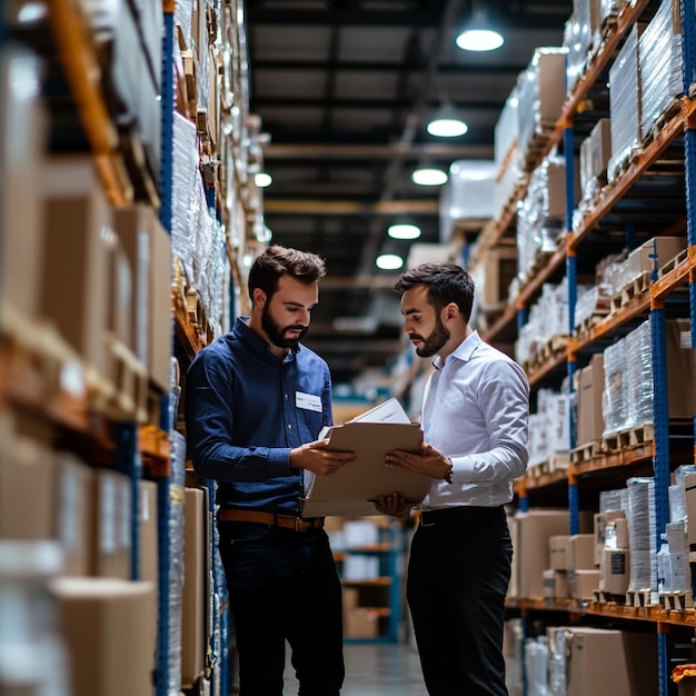 A scene of inventory management teams collaborating with suppliers and logistics partners