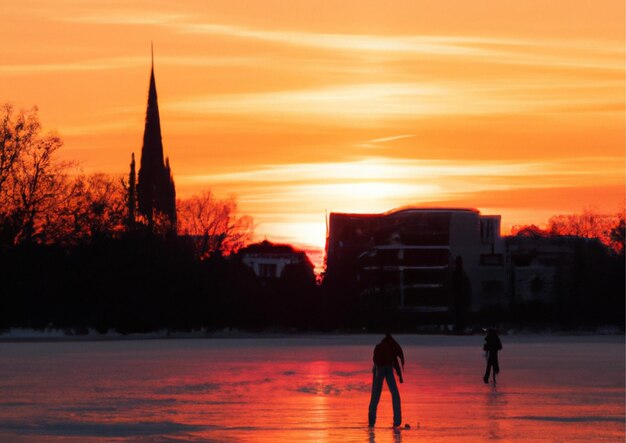 scene of kids at frozen lake