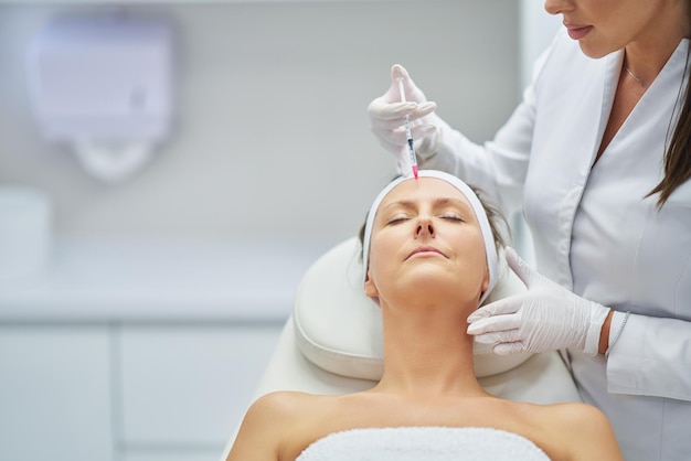 A scene of medical cosmetology treatments botulinum injection