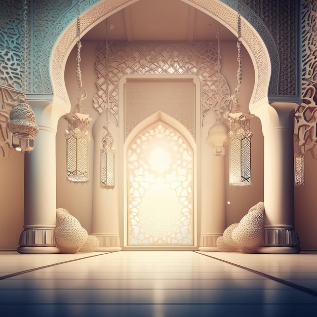 A scene of a mosque with a door that says'al - ad'on it