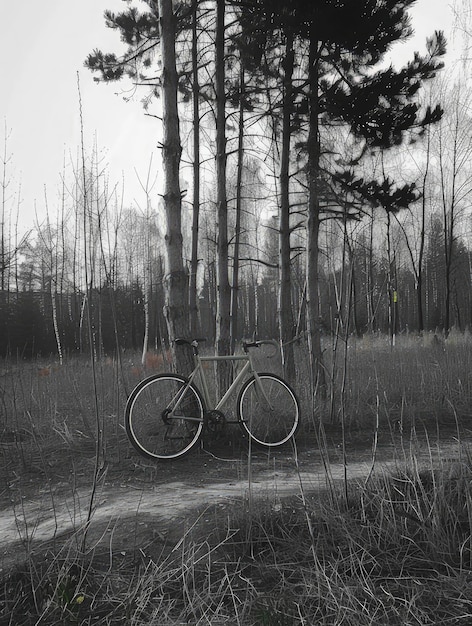 Photo a scene showing a bike parked in a forest