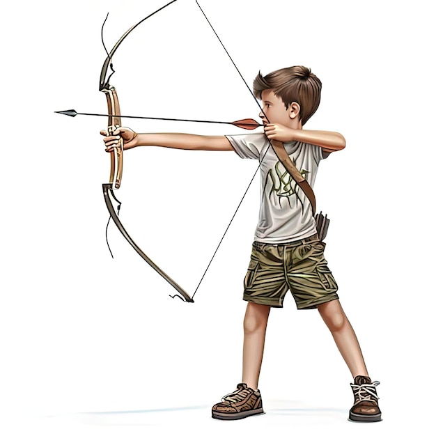 Photo a scene showing a boy shooting a bow