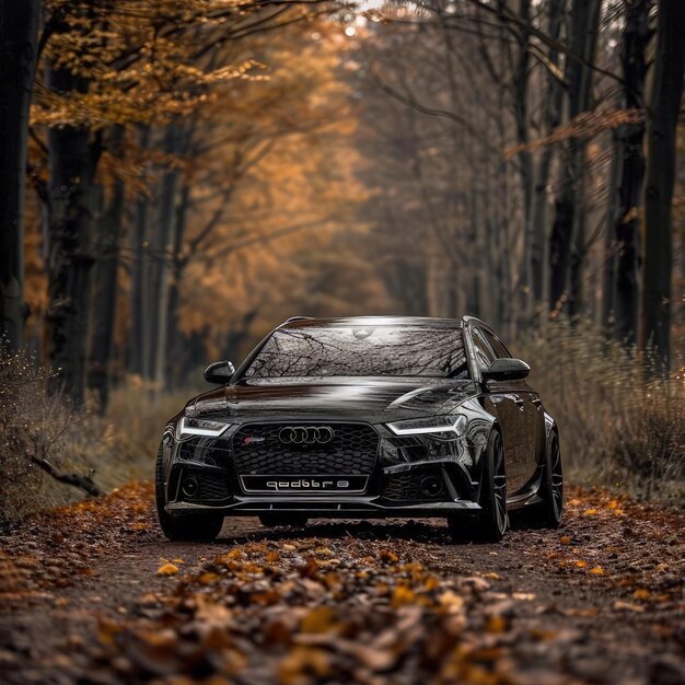 Photo a scene showing a car parked in the woods