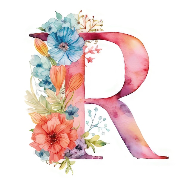 A scene showing the letter r with flowers