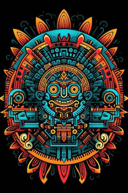 Photo a scene showing a mayan mask with a colorful design