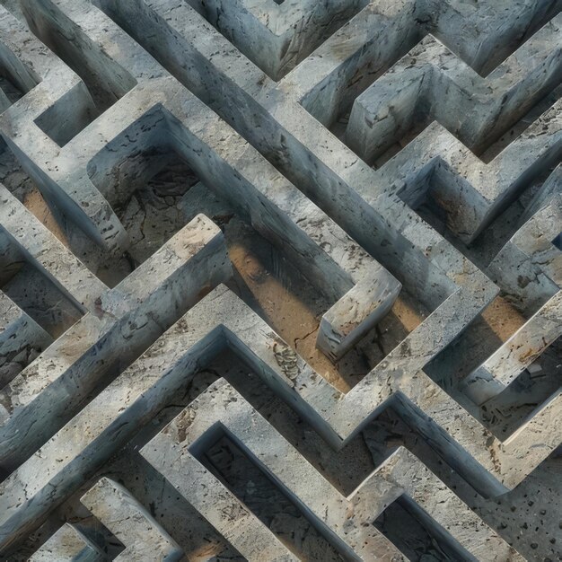 Photo a scene showing a maze made of concrete blocks