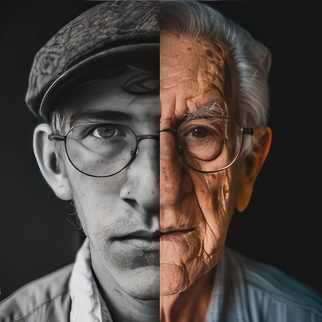 Photo a scene showing an older man with glasses and a cap