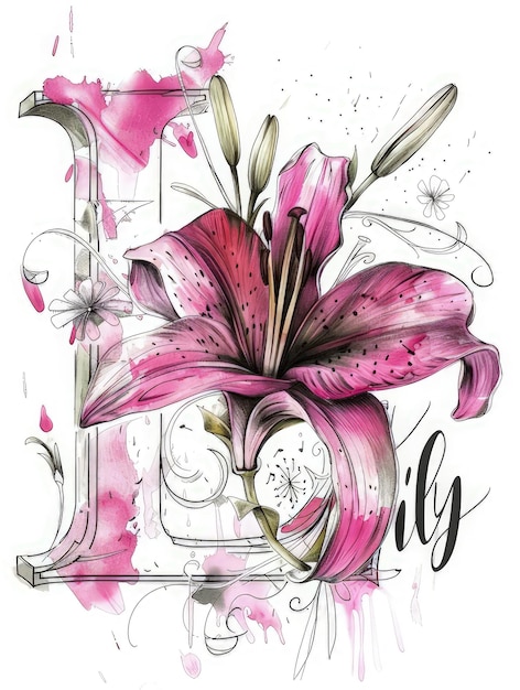 Photo a scene showing a pink lily with the word love