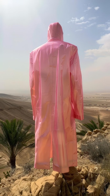 Photo a scene showing a pink raincoat on a rock