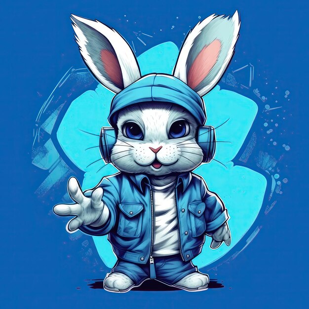 Photo a scene showing a rabbit wearing a blue jacket