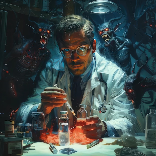 A scene showing a scientist working in a laboratory