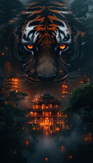 Photo a scene showing a tiger in the night