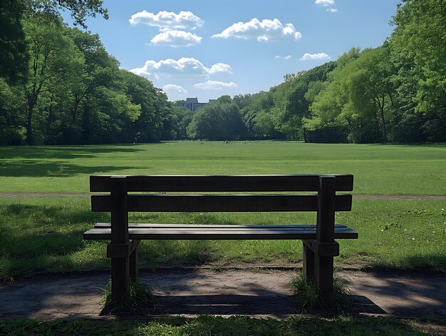 Photo scene of a solitary bench in a large empty park