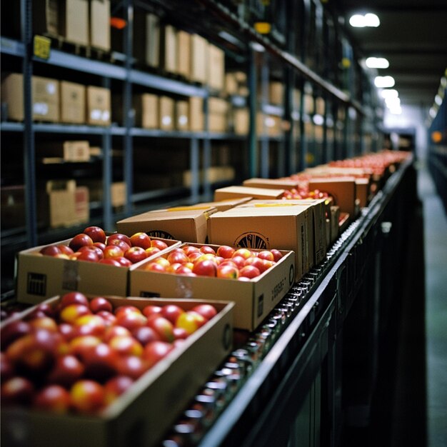 Photo a scene of a subscription food services fulfillment center preparing boxes for shipment