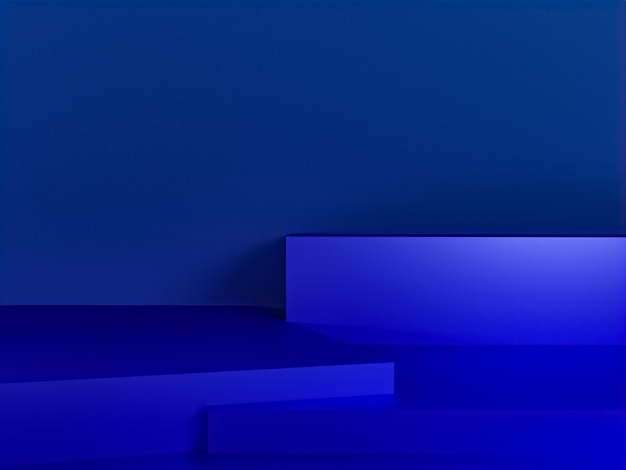 Scene with blue color podium for mock up presentation in minimalism style with copy space, 3d render abstract background design