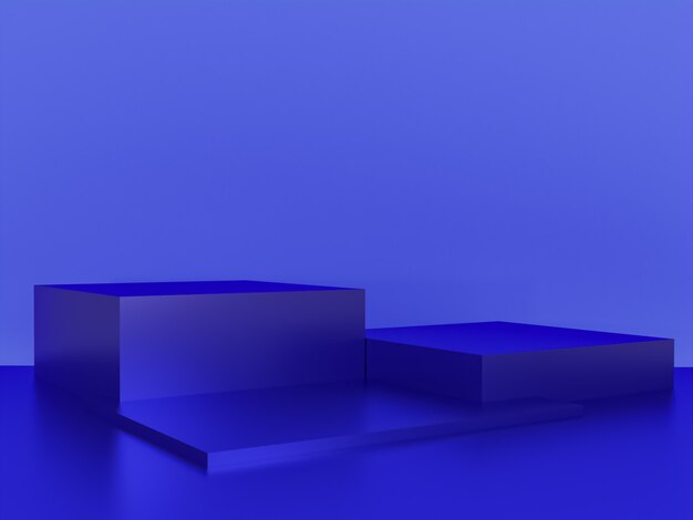 Scene with blue color podium for mock up presentation in minimalism style with copy space, 3d render abstract background design