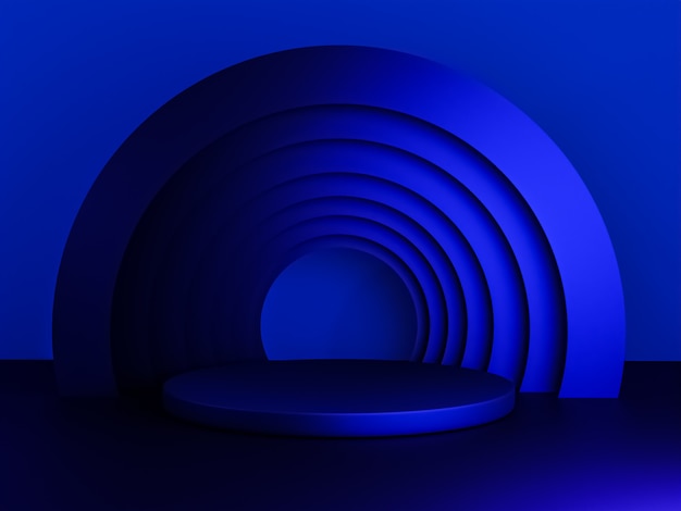 Scene with blue color podium for mock up presentation in minimalism style with copy space, 3d render abstract background design