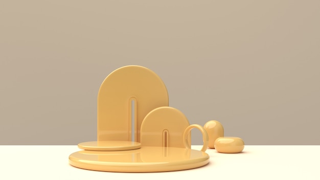 Scene with glossy geometric shapes in champagne tones for product display