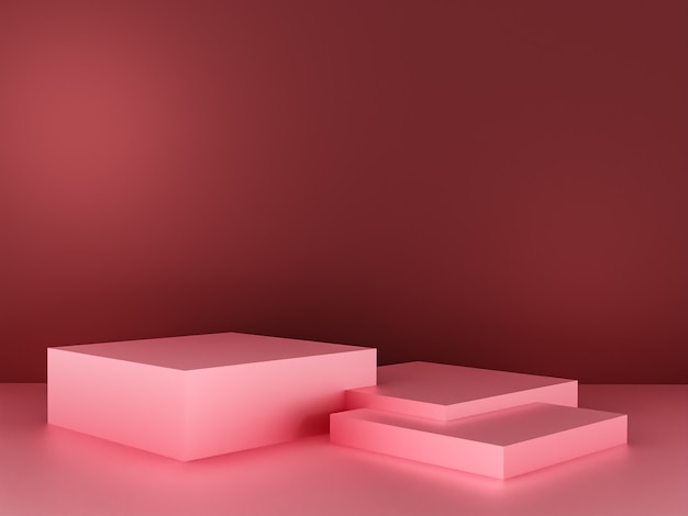 Scene with pink color podium for mock up presentation in minimalism style with copy space, 3d render abstract background design