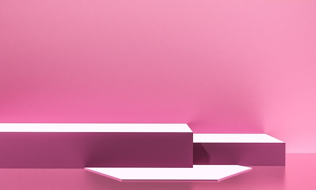 Scene with pink color podium for mock up presentation in minimalism style with copy space, 3d render abstract background design