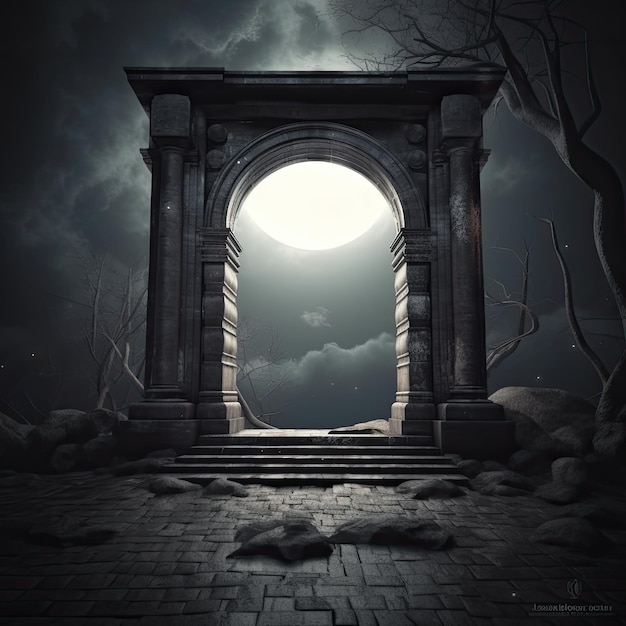 Scene with portal and full moon