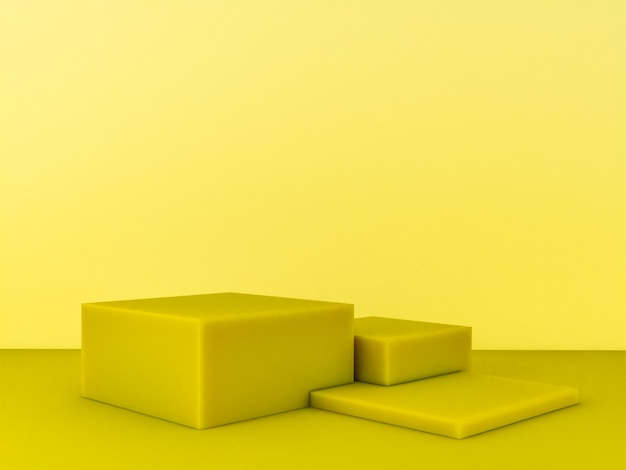 Scene with yellow color podium for mock up presentation in minimalism style with copy space, 3d render abstract background design