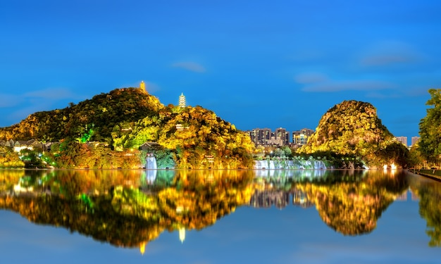 The scenery on both sides of the Liujiang River, the urban landscape of Liuzhou, Guangxi, China.