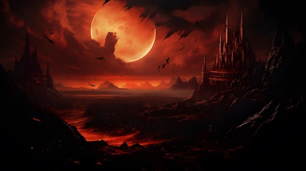 Scenery of Castle of Thorn with solar eclipse in Dar